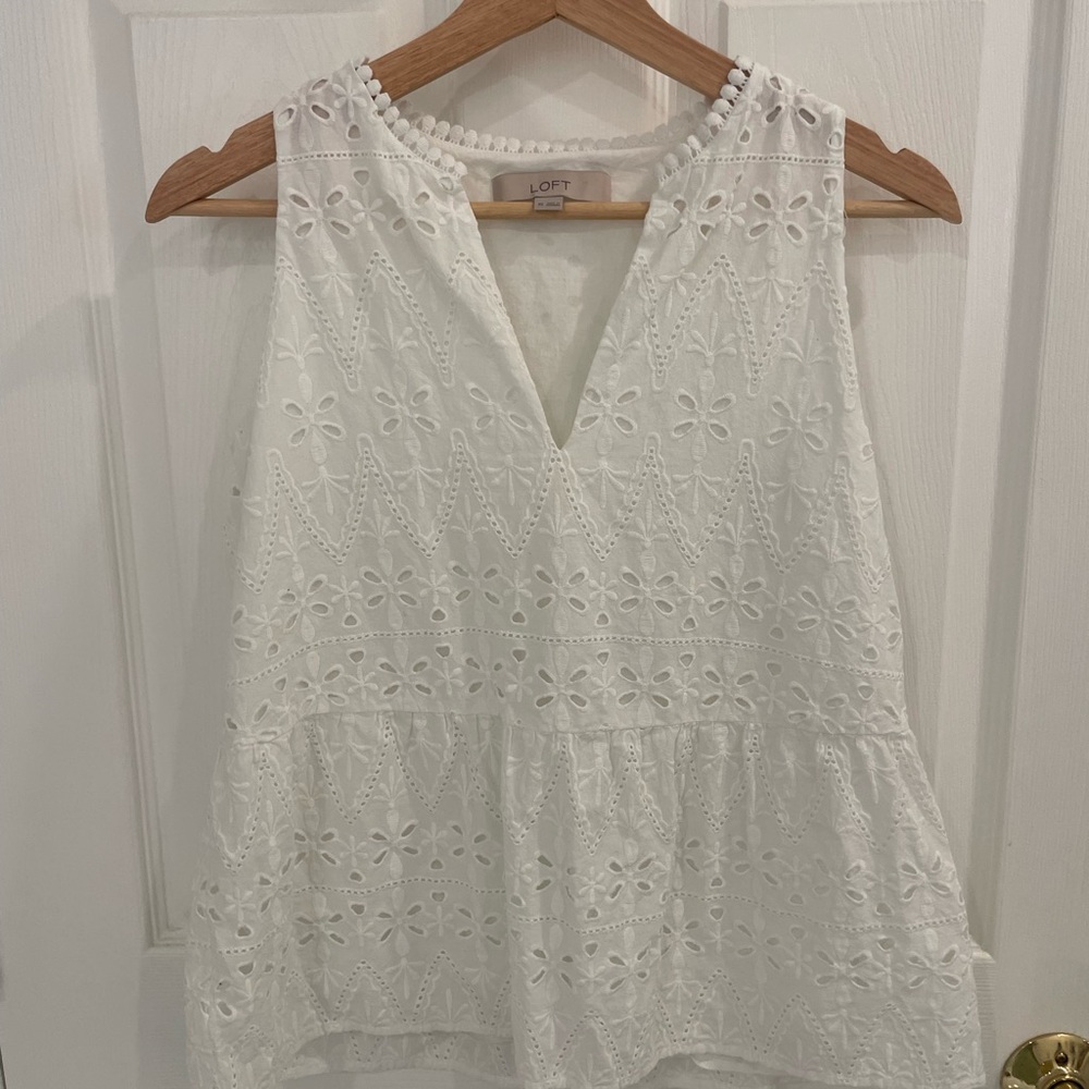 LOFT White Sleeveless Embellished Blouse
